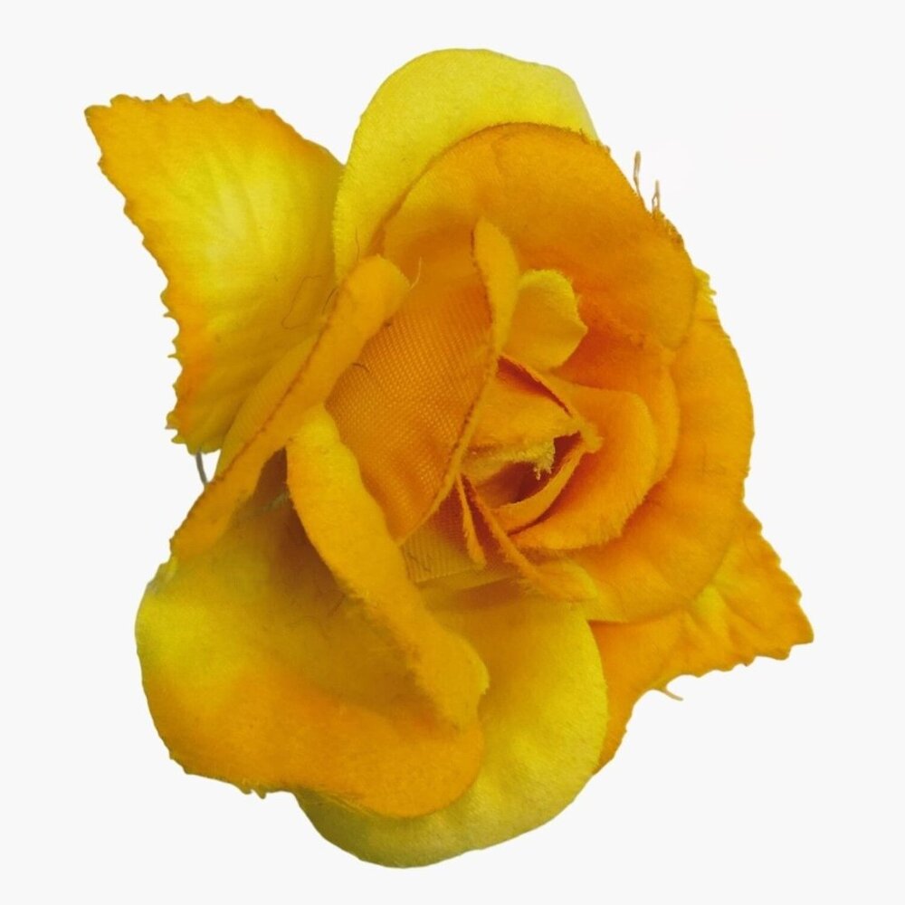 Yellow Rose Hair Clip Orange Cabbage Faux flower Boho Retro vintage Grannycore